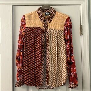 Colorful silky button down from Maeve. Size small.